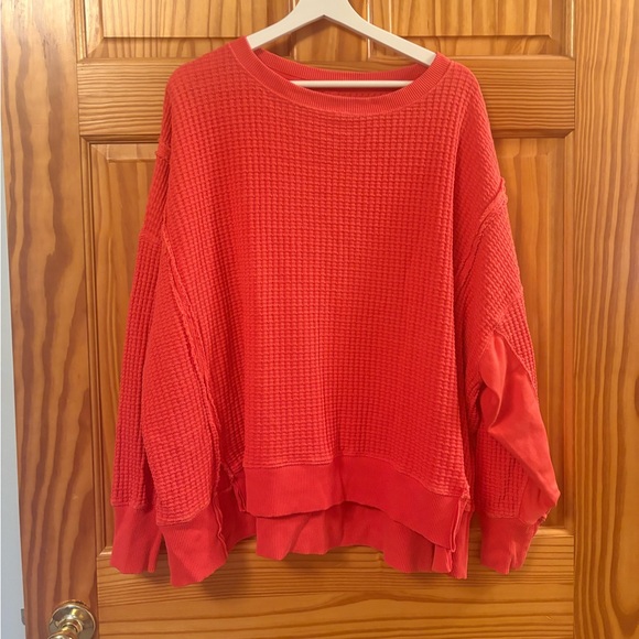 American Eagle Pink Oversized Size Small Waffle Knit Sweatshirt - Picture 3 of 6